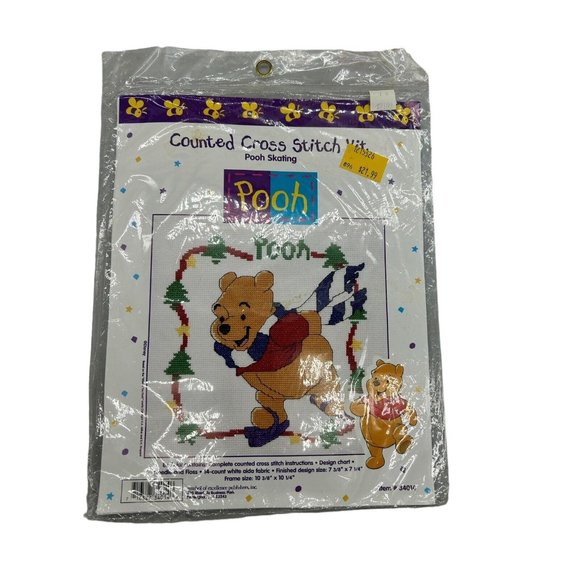 Winnie the Pooh Counted Cross Stitch Kit Pooh Skating Christmas - Picture 4 of 4